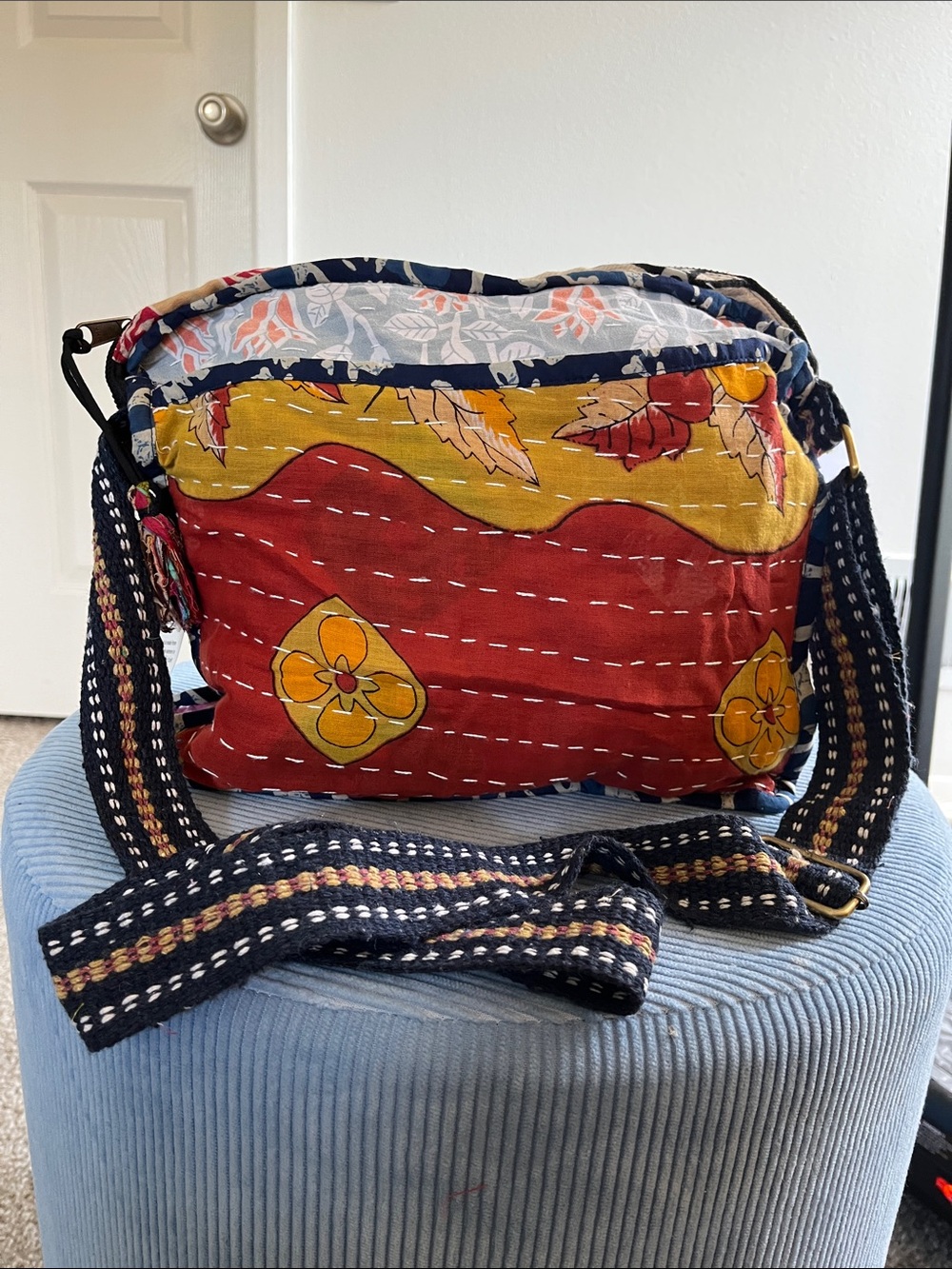 YKK Boho Quilted Crossbody Bag - Red & Mustard